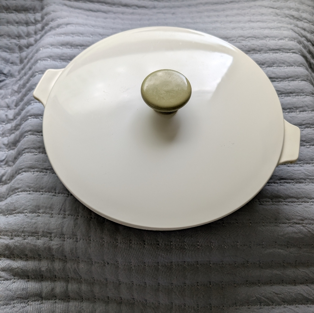 Corningware White and Green Dish with Green Logo